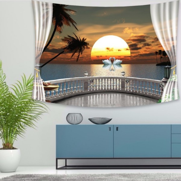 Swan outside Window - 200*145cm - Printed Tapestry UK