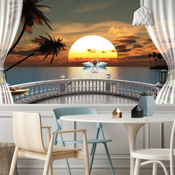 Swan outside Window - 200*145cm - Printed Tapestry UK