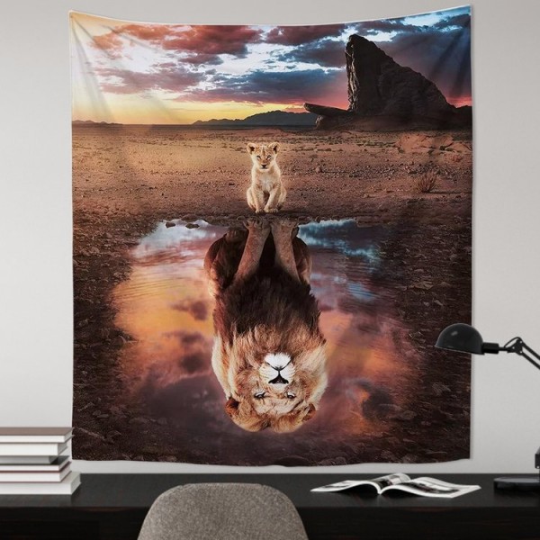 Lion Reflection - 130*145cm - Printed Tapestry UK