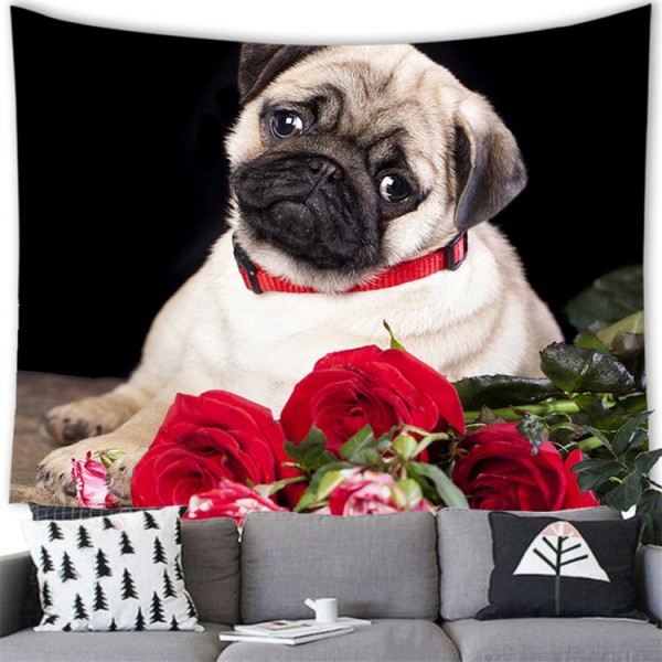 Rose Pug Animal - 100*75cm - Printed Tapestry UK