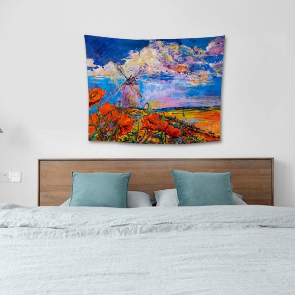 Windmill Flower Field - 100*75cm - Printed Tapestry UK