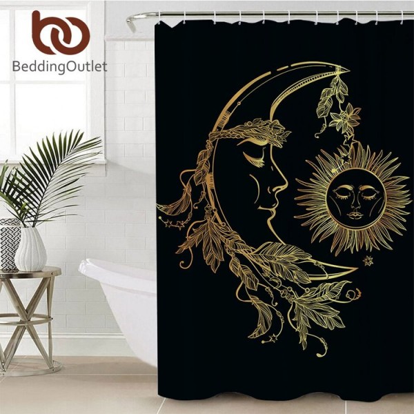 Gold Moon Accompanys Sun - Print Shower Curtain UK