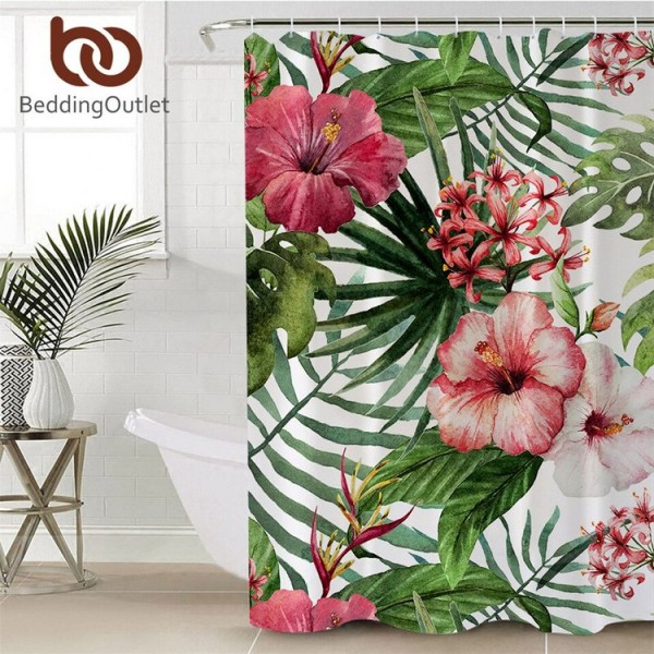 Flowers Leaves - Print Shower Curtain UK