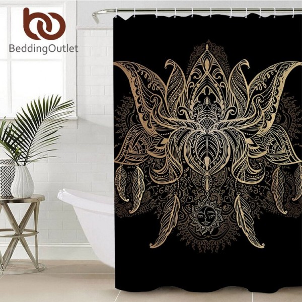 Golden Lotus - Print Shower Curtain UK