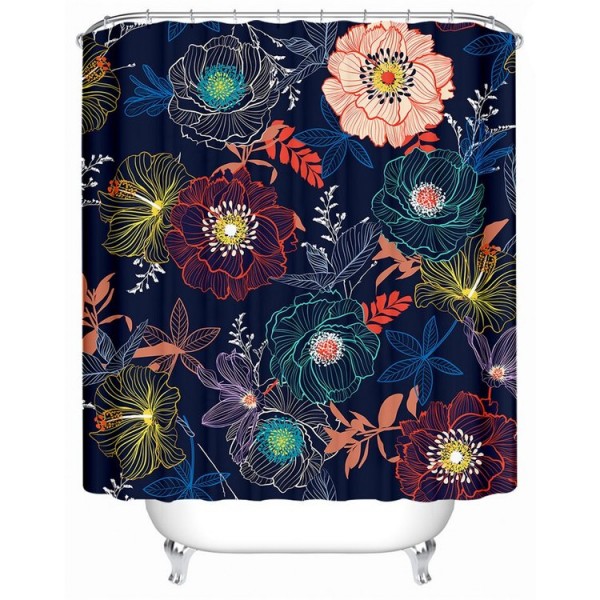 Flowers Leaves - Print Shower Curtain UK