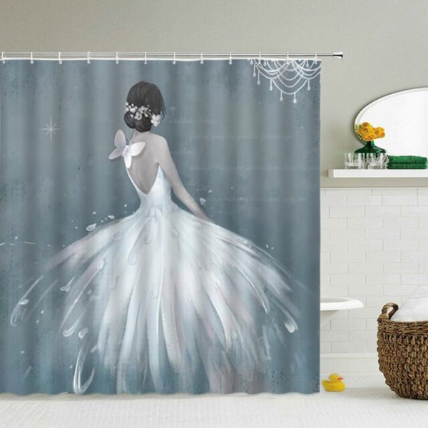 White Dress Girl - Print Shower Curtain UK