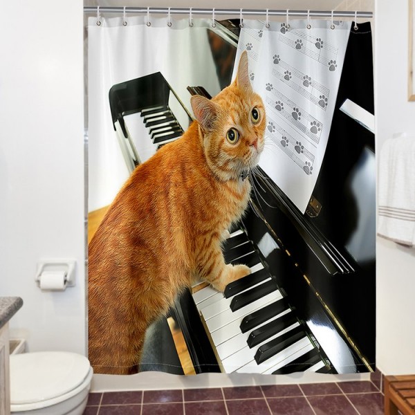Cat Playing Piano - Print Shower Curtain UK