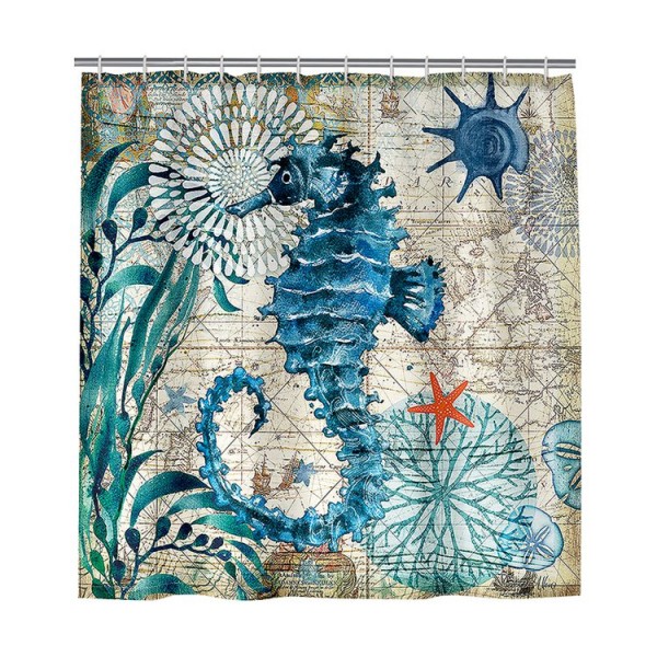 Blue Seahorse - Print Shower Curtain UK