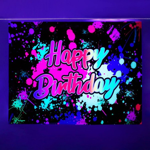Happy Birthday - UV Reactive Tapestry with Wall Hanging Accessories UK