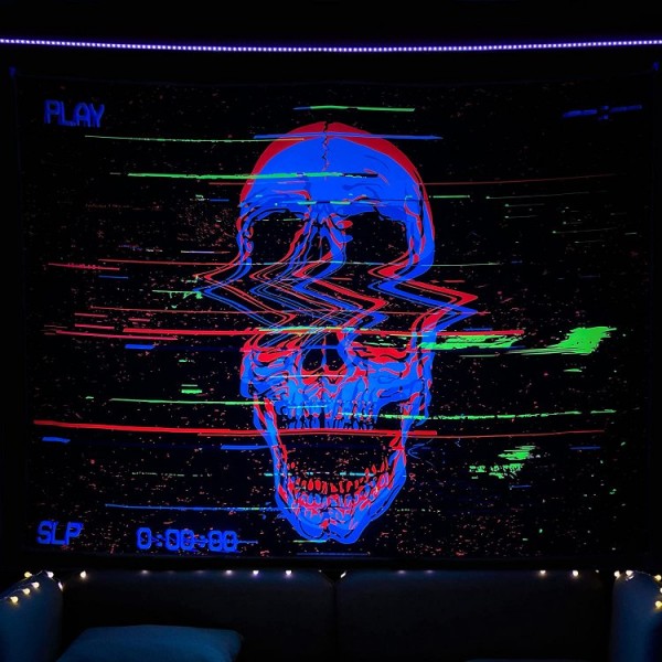 Skull - UV Reactive Tapestry with Wall Hanging Accessories UK