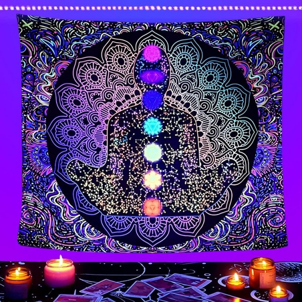 Meditation - UV Reactive Tapestry with Wall Hanging Accessories UK