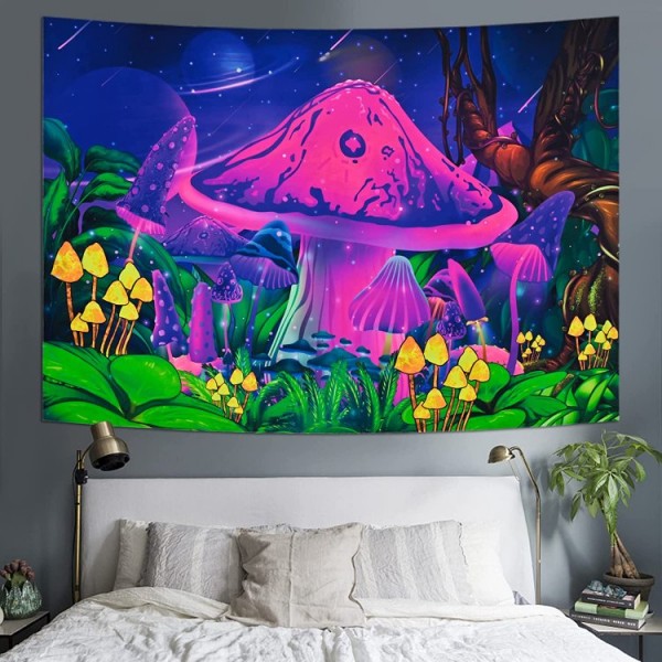 Mushroom - UV Reactive Tapestry with Wall Hanging Accessories UK