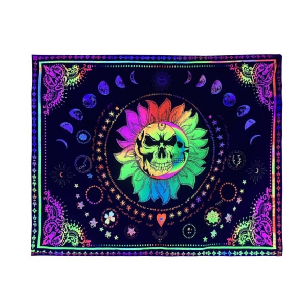 Skull Moon - UV Reactive Tapestry with Wall Hanging Accessories UK