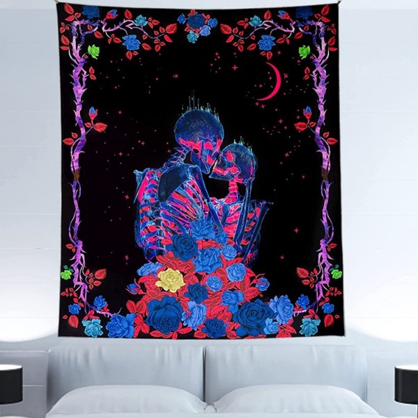 Skull - UV Reactive Tapestry with Wall Hanging Accessories UK