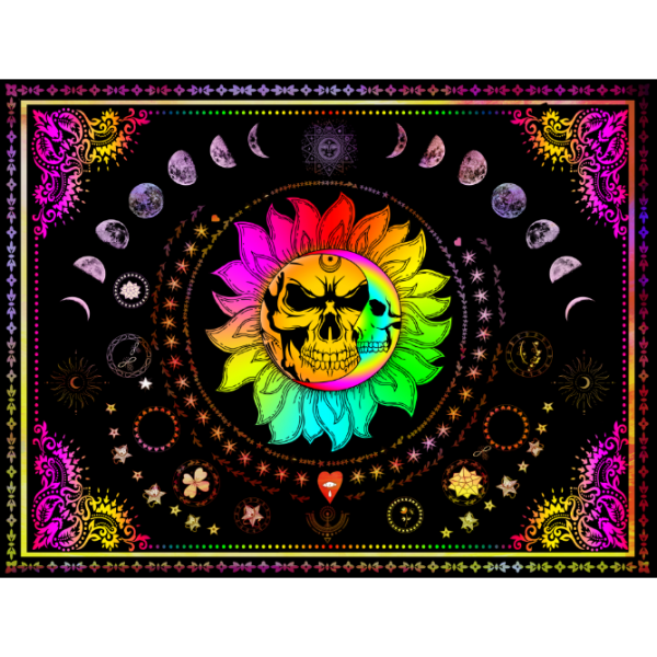 Skull Moon - UV Reactive Tapestry with Wall Hanging Accessories UK