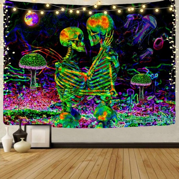 Skull - UV Reactive Tapestry with Wall Hanging Accessories UK
