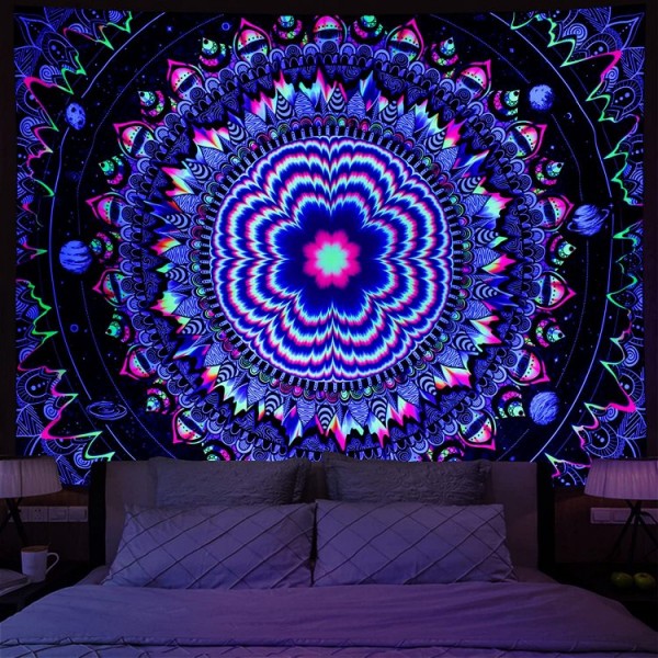 Mandala - UV Reactive Tapestry with Wall Hanging Accessories UK