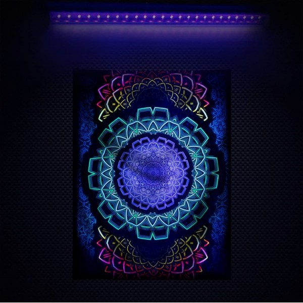 Mandala - UV Reactive Tapestry with Wall Hanging Accessories UK