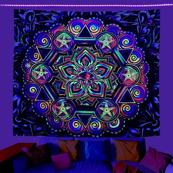 Mandala - UV Reactive Tapestry with Wall Hanging Accessories UK