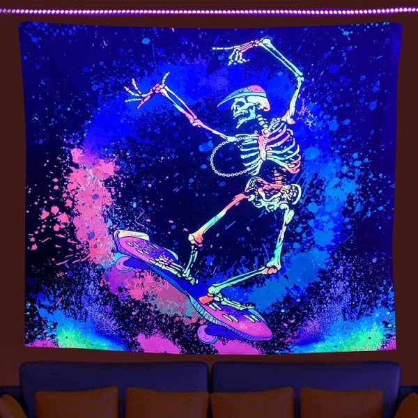 Skull - UV Reactive Tapestry with Wall Hanging Accessories UK