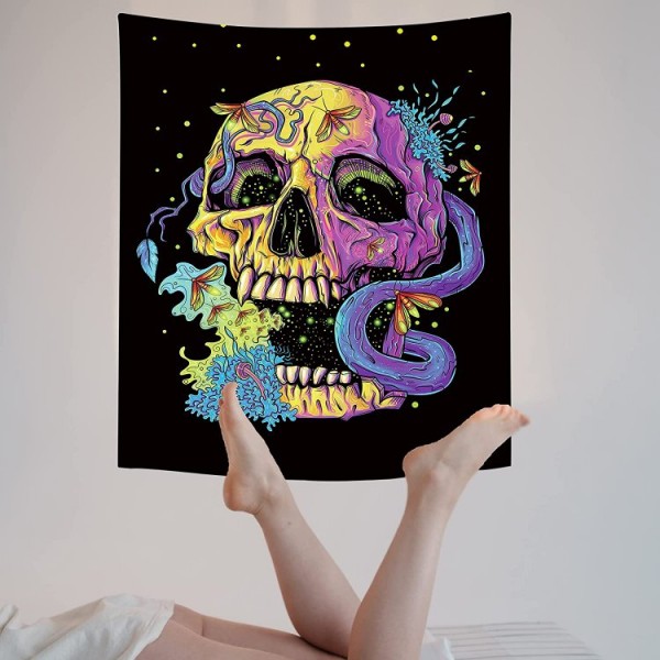 Skull - UV Reactive Tapestry with Wall Hanging Accessories UK