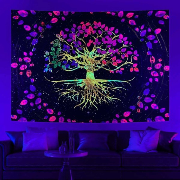 Tree - UV Reactive Tapestry with Wall Hanging Accessories UK