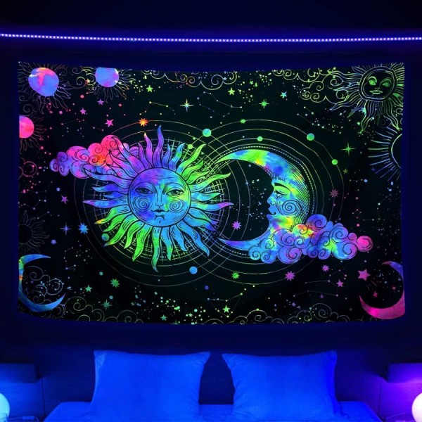 Moon&Sun - UV Reactive Tapestry with Wall Hanging Accessories UK