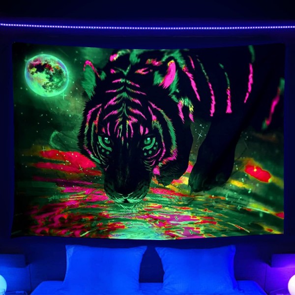 Tiger - UV Reactive Tapestry with Wall Hanging Accessories UK