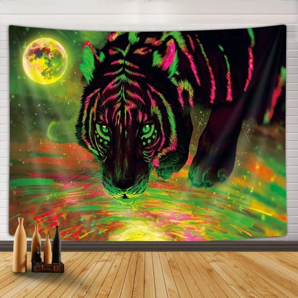 Tiger - UV Reactive Tapestry with Wall Hanging Accessories UK