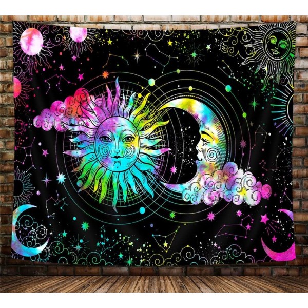 Moon&Sun - UV Reactive Tapestry with Wall Hanging Accessories UK