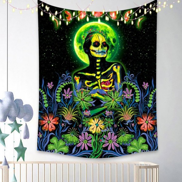 Skull - UV Reactive Tapestry with Wall Hanging Accessories UK