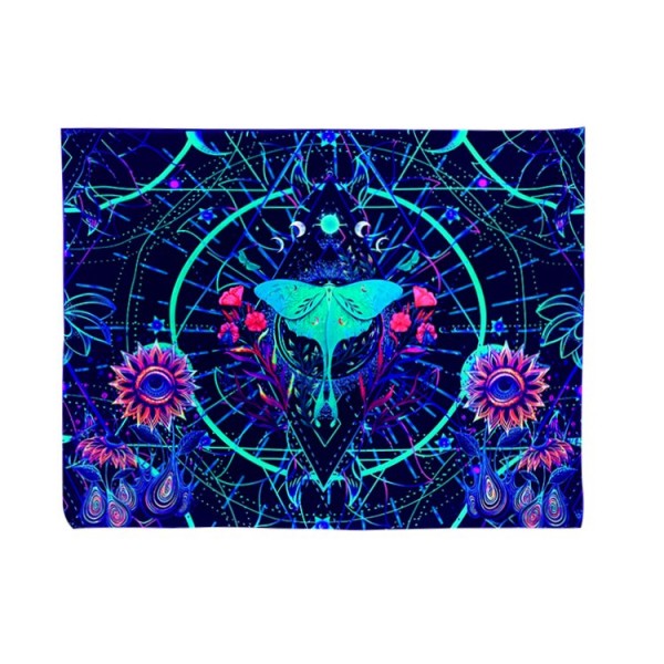 Psychedelic Flower - UV Reactive Tapestry with Wall Hanging Accessories UK