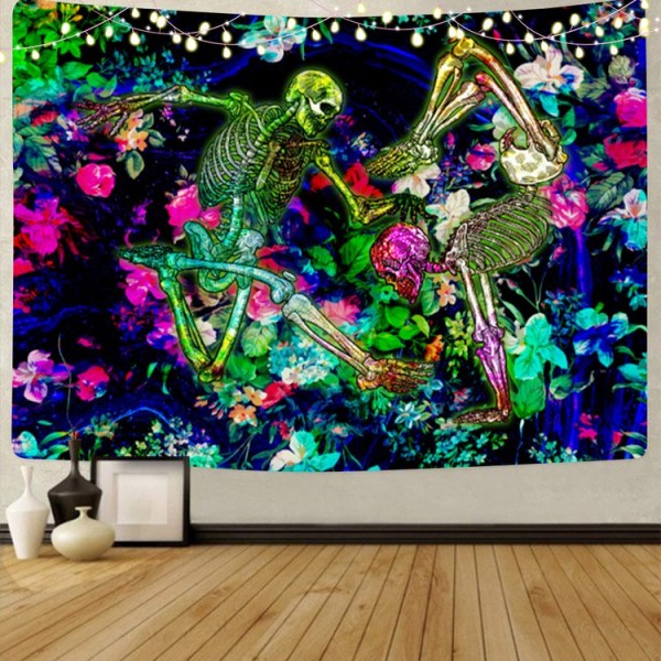 Skull - UV Reactive Tapestry with Wall Hanging Accessories UK