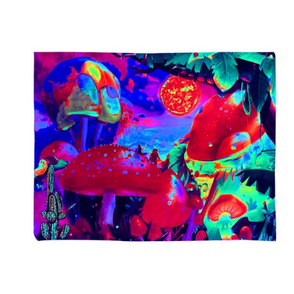 Mushroom - UV Reactive Tapestry with Wall Hanging Accessories UK