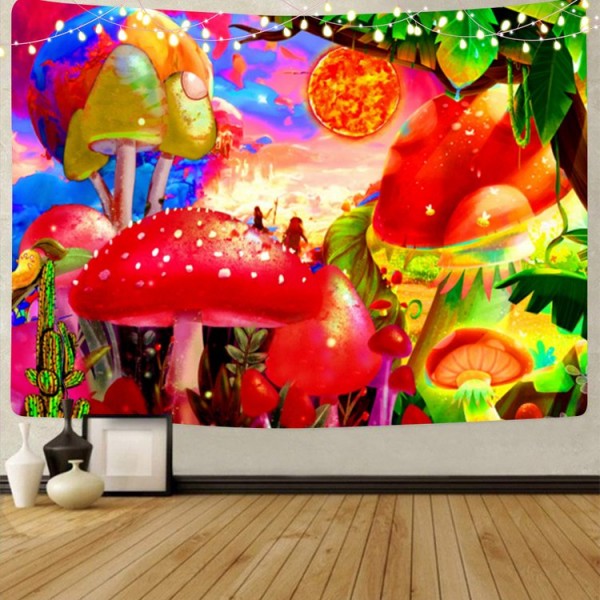 Mushroom - UV Reactive Tapestry with Wall Hanging Accessories UK