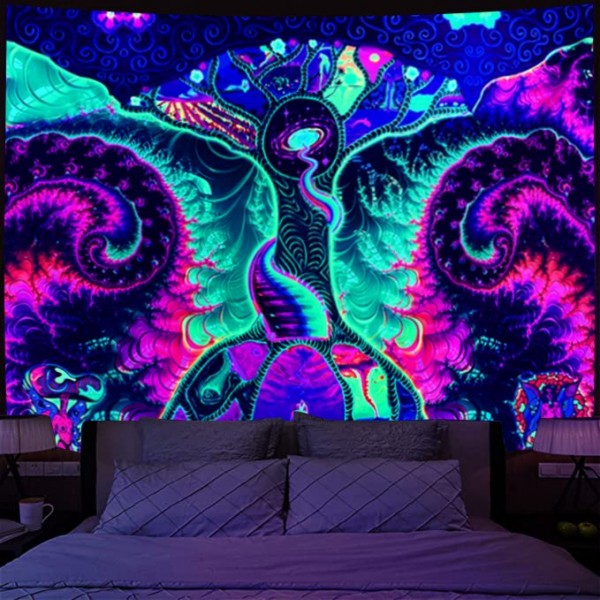 Psychedelic - UV Reactive Tapestry with Wall Hanging Accessories UK