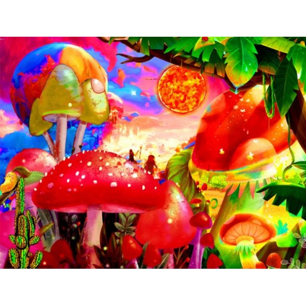 Mushroom - UV Reactive Tapestry with Wall Hanging Accessories UK
