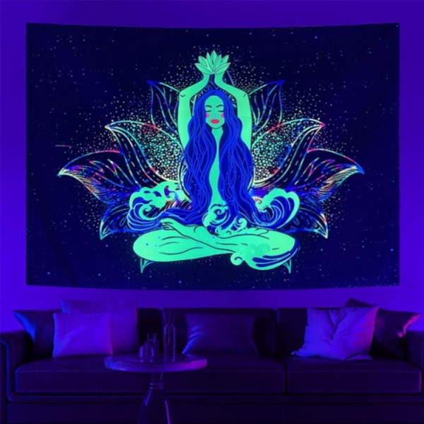 Meditation - UV Reactive Tapestry with Wall Hanging Accessories UK