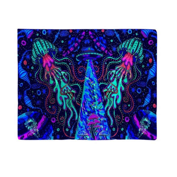 Psychedelic Alien - UV Reactive Tapestry with Wall Hanging Accessories UK