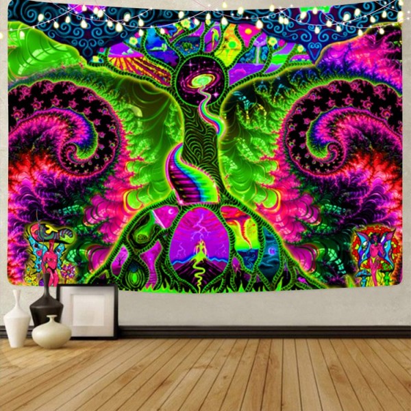 Psychedelic - UV Reactive Tapestry with Wall Hanging Accessories UK