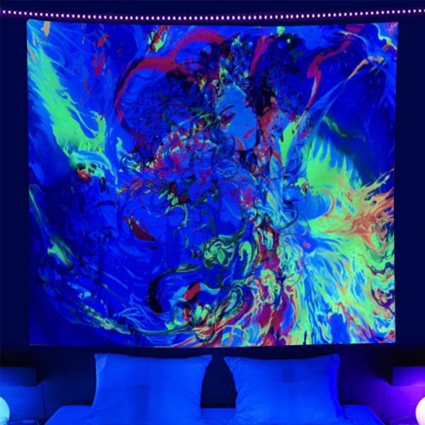 Psychedelic Girl - UV Reactive Tapestry with Wall Hanging Accessories UK