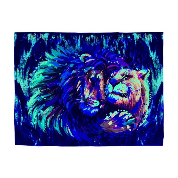 Lion - UV Reactive Tapestry with Wall Hanging Accessories UK