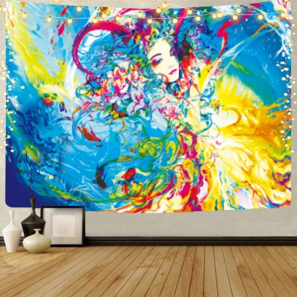 Psychedelic Girl - UV Reactive Tapestry with Wall Hanging Accessories UK