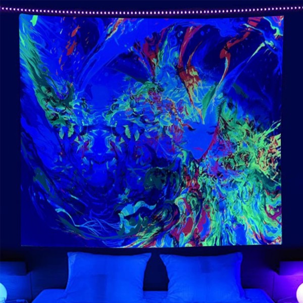 Psychedelic Girl - UV Reactive Tapestry with Wall Hanging Accessories UK