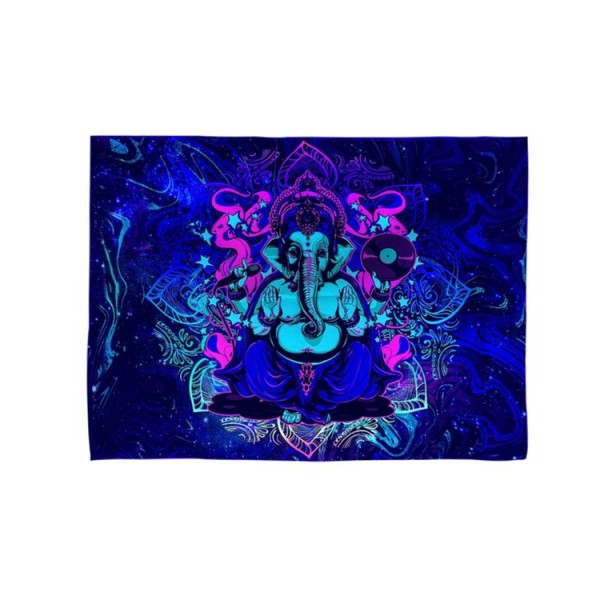 Elephant Buddha - UV Reactive Tapestry with Wall Hanging Accessories UK