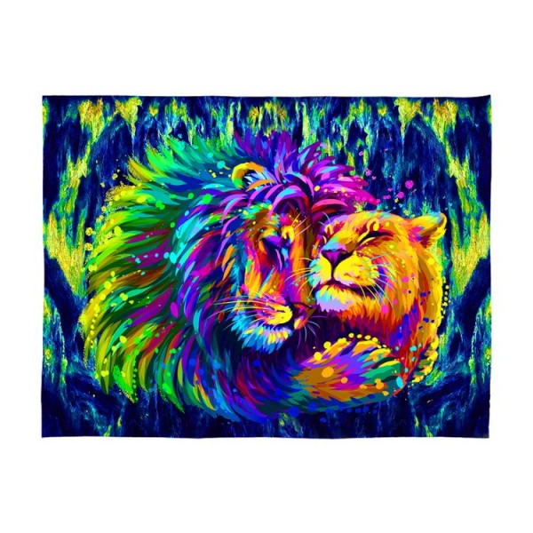 Lion - UV Reactive Tapestry with Wall Hanging Accessories UK