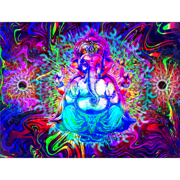 Elephant Buddha - UV Reactive Tapestry with Wall Hanging Accessories UK