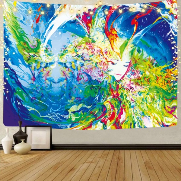 Psychedelic Girl - UV Reactive Tapestry with Wall Hanging Accessories UK