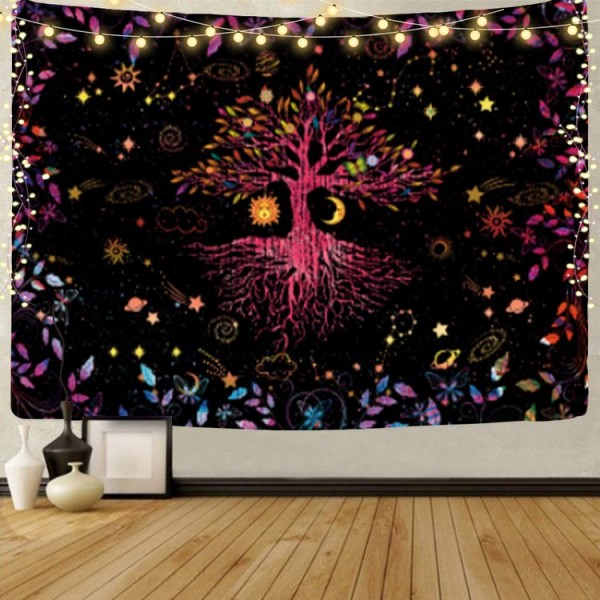 Psychedelic Tree - UV Reactive Tapestry with Wall Hanging Accessories UK
