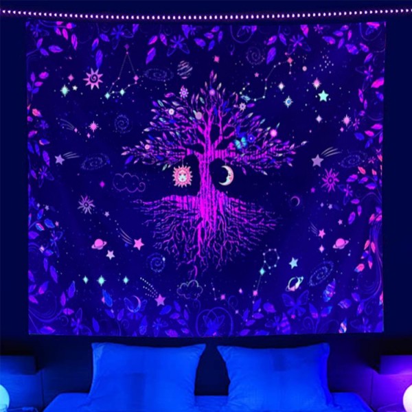 Psychedelic Tree - UV Reactive Tapestry with Wall Hanging Accessories UK